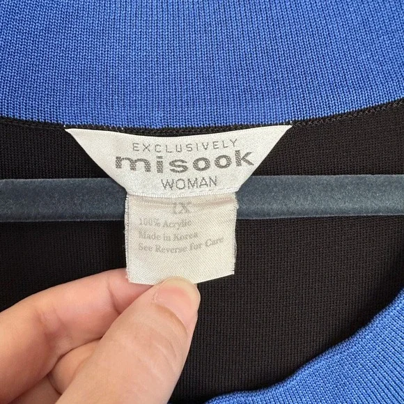 Vintage Exclusively Misook Colorblock Blouse Black Knit Roundneck Y2K Size 1X - Picture 5 of 7